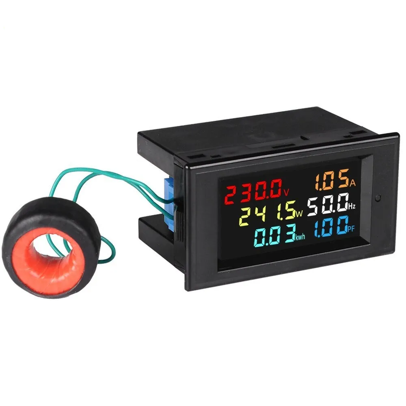 TENSE 6 IN 1 80-300V AC Digital Voltmeter Ammeter Power KWH Meter Watt Meter 100A 4 Colors LCD Display
