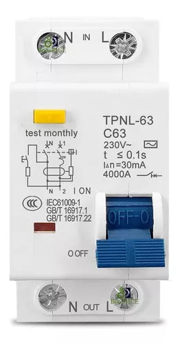 Tomzn TPNL63 C63 RCBO Amp Residual Current Circuit breaker with Current Leakage protection