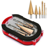 6PCS HSS Drill Bit Set with Case Titanium Coated 3 Sizes of Step and Twist Drill Bits for Metalworking, Woodworking, Hole Drilling