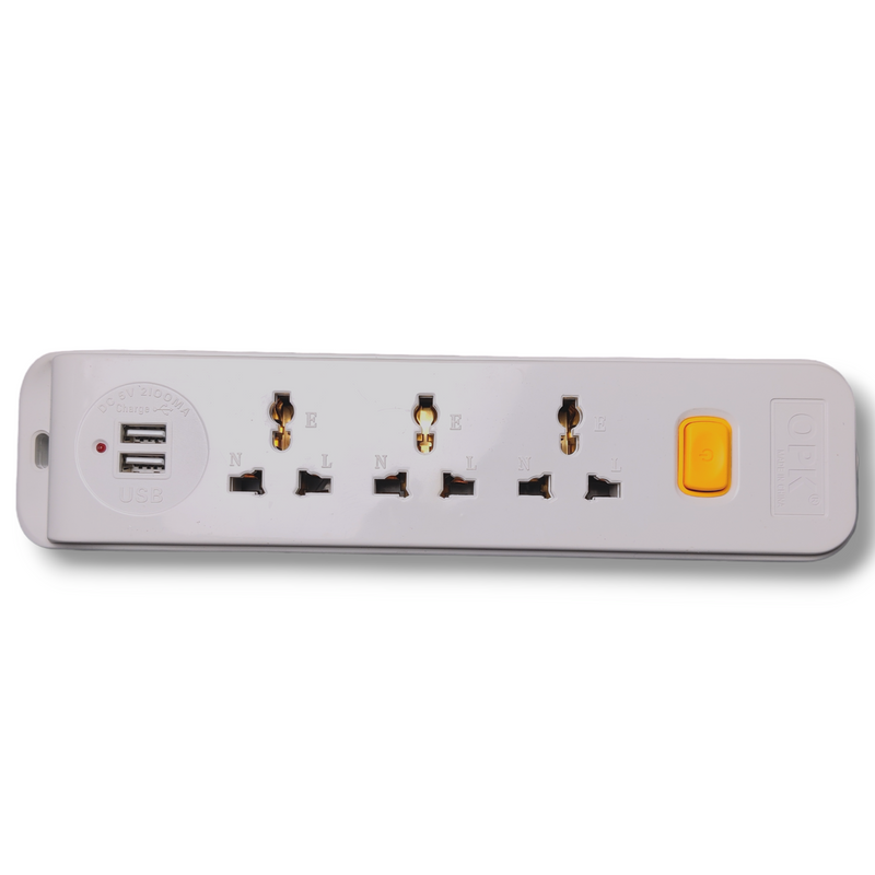 OPK 339 extension board with 3 sockets & 2 USB charging ports