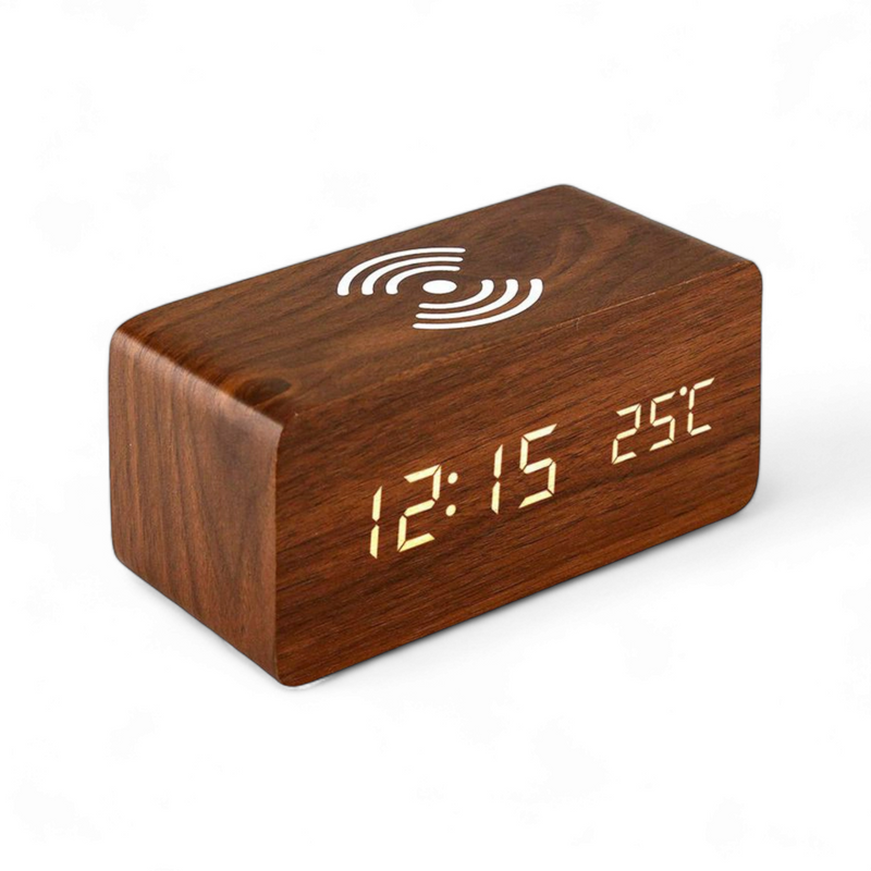 Digital Alarm Clock with Wireless Phone Charger Beep Clock with temperature display