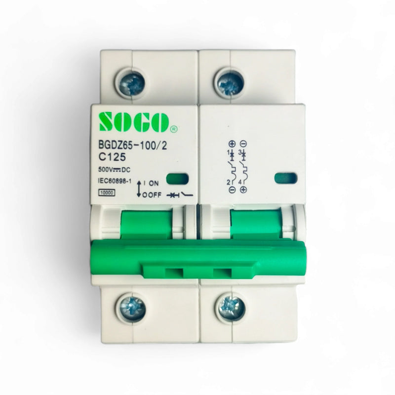 SOGO 2P Dc Circuit Breaker 500V 125A