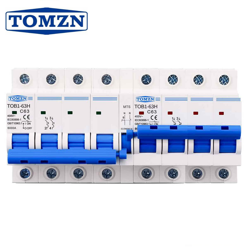 TOMZN AC 4P+4P 63A MTS Dual power Manual transfer switch Circuit breaker MCB 50HZ/60HZ changeover