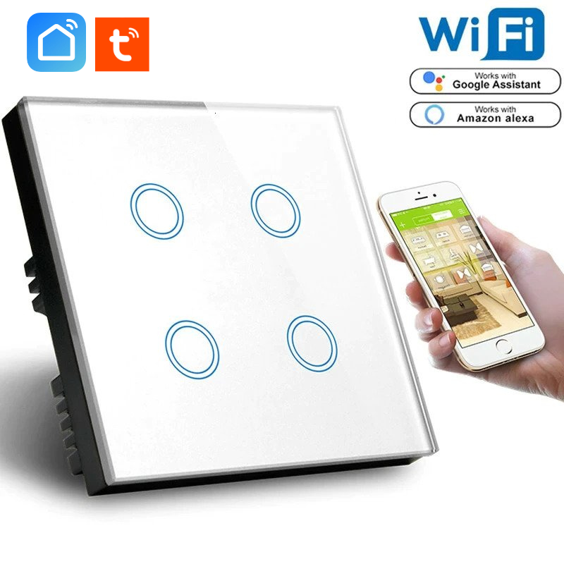 Tuya Smart 4 Gang Wifi Wall Touch Switch Smart Home Wall