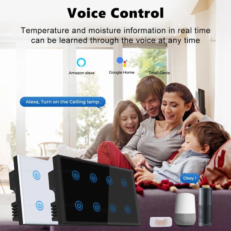 8 Gang Power Monitor Tuya Smart Wifi Light Touch Switch Timing Wall Electrical App Voice For Alexa Google Home Smart Life