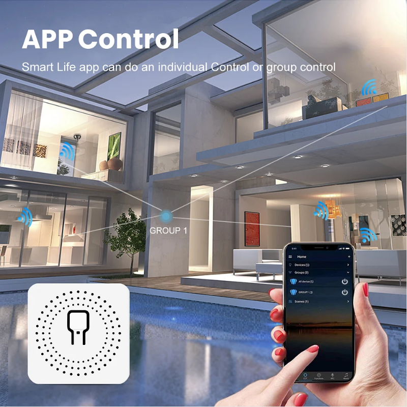 Tuya Mini 16A WiFi Switch Module with Smart Life App 2 Way Control, Smart Home Interruptor Work for Alexa, google home