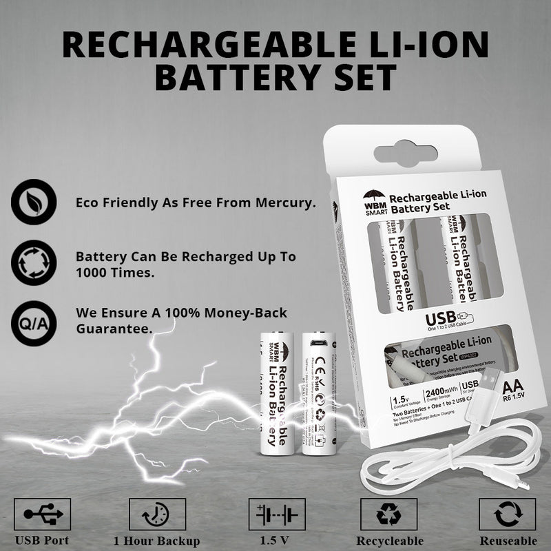 AA 1.5V Li-ion Rechargeable Battery 2400 mwh , AA Rechargeable Cell (Pack of 2)