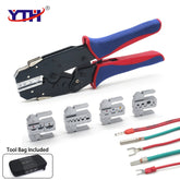 YTH YTH-1128 Crimping and Wire Stripper Set – Quick Change Crimping Tool with 6 Jaws, CLEC-6BOX Dies, Ratchet Tool & Canvas Bag