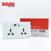 Reliable Electric Double 3 Pin Universal Smart Wall Socket with USB & USB-C Charging