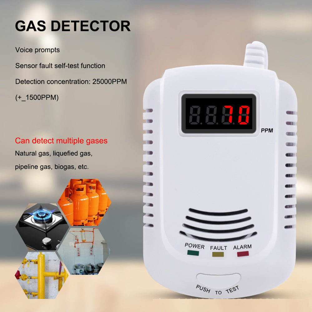 Gas Leak Detector Analyzer Carbon Monoxide Sensor LCD Digital Displayer Natural Gas 2 in 1 Alarm System Buzzer ,US Plug