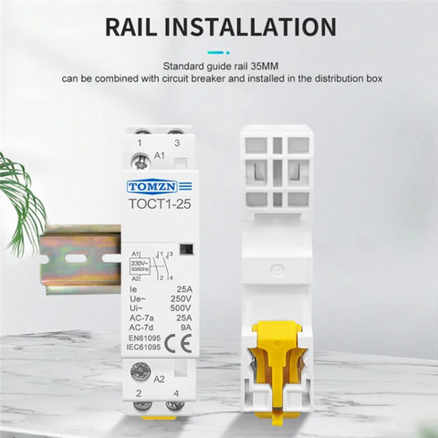 TOMZN TOCT1-25 Contactor 2P 25A 220V Din Rail Ac Modular Contactor