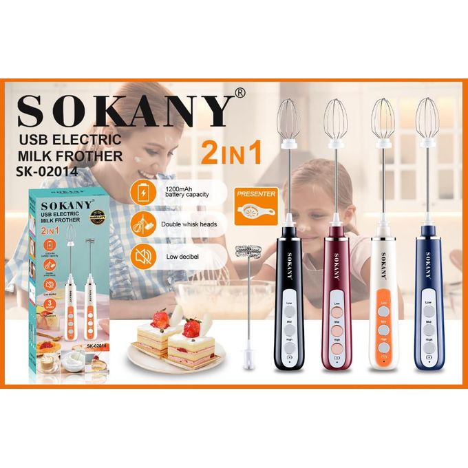 Sokany SK-02014 2 in 1 , Rechargeable Milk Frother and Egg Beater