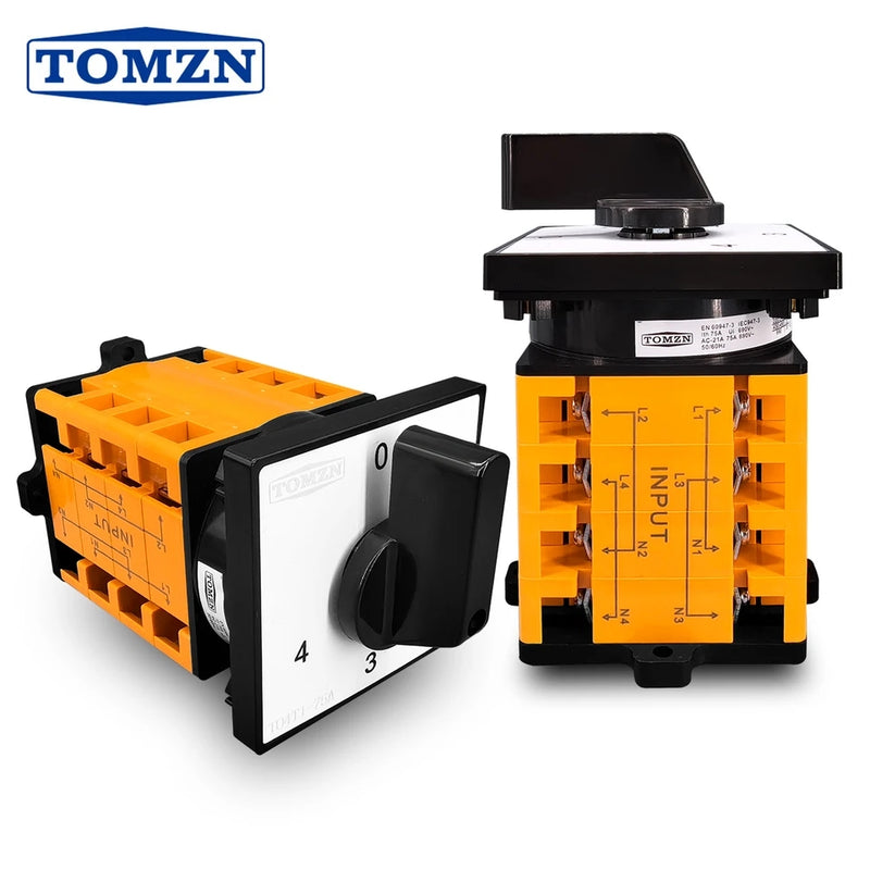 Tomzn 4 Line 75A Phase and Neutral Selector Switch ChangeOver for 4 Meters