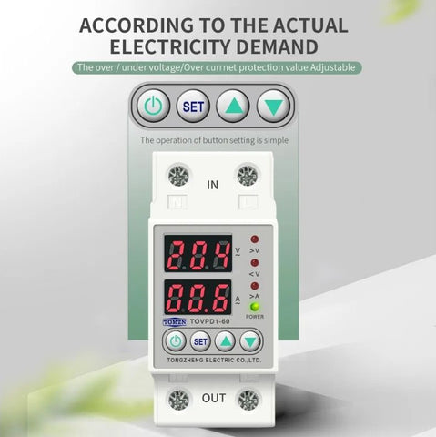 Tomzn 4th Gen 2IN1 Adjustable Over & Under Voltage Protector TOVPD1-63-EC