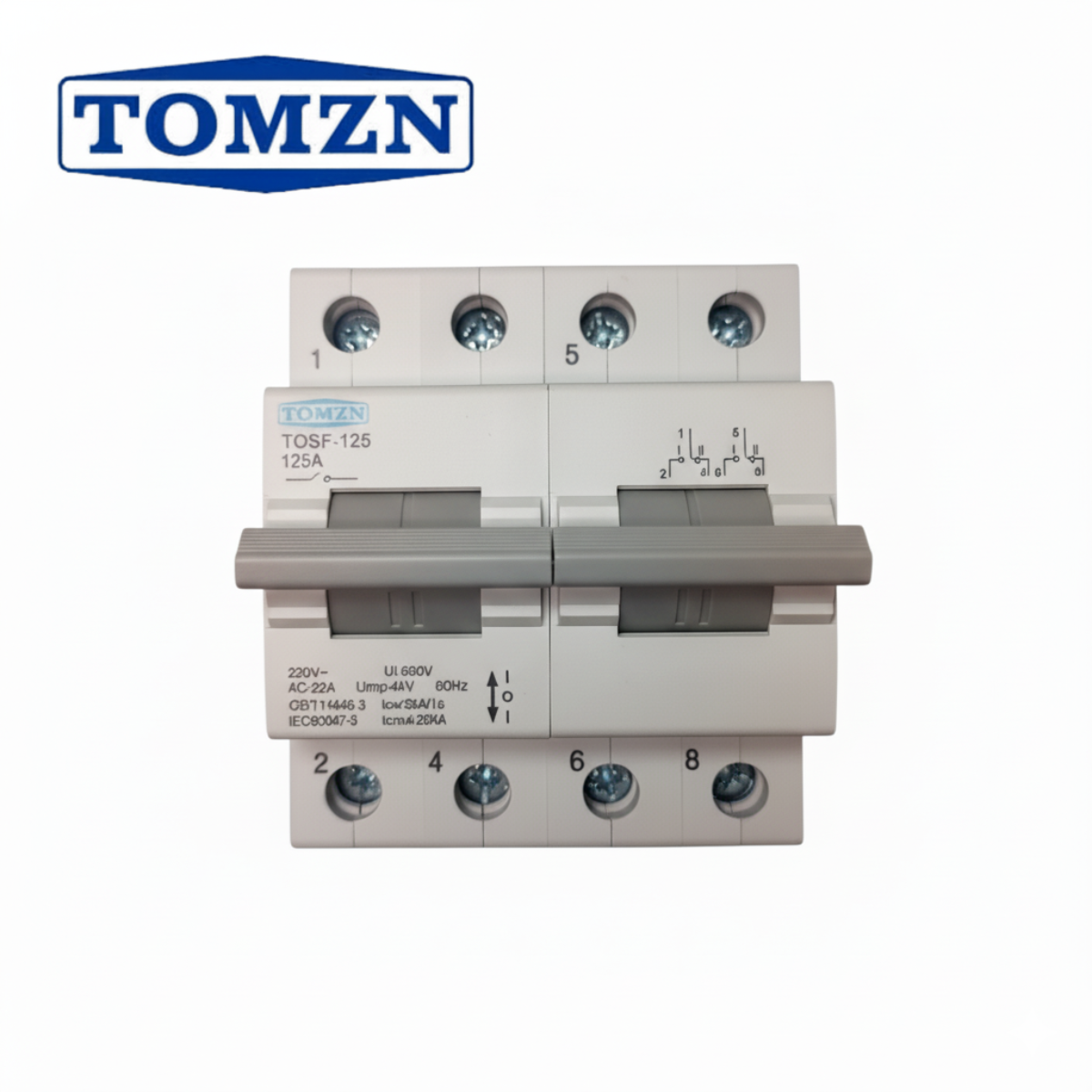 Tomzn TOSF-125 2P 125A MTS Dual Power Manual Transfer Isolating Switch Interlock Circuit Breaker TOMZN breaker type Change Over