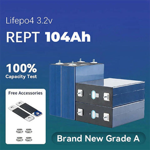 REPT 3.2V 104Ah A-Grade LiFePO4 Prismatic Cell Lithium Iron Phosphate – High Performance & Long Life Pack of 4 Cells