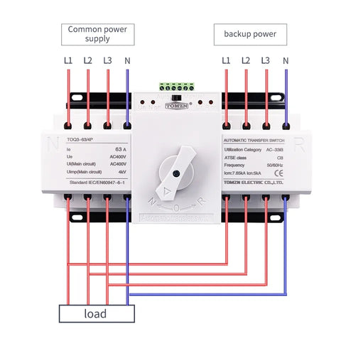 TOMZN 4P 3 Phase 63A MCB Type Dual Power Automatic Transfer Switch ATS