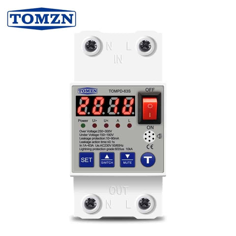 Tomzn 5in1 Over And Under Voltage Over Current with Current Leakage and Surge Protector 63A