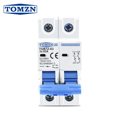 Tomzn 2P DC 1000V Solar Mini Circuit Breaker 16A, 20A, 32A, 63A