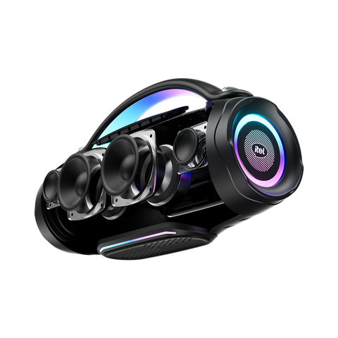 itel IBS-80 Portable Bluetooth Speaker – 120W Max Power, Dual Speakers, RGB Rhythm Lights, 8000mAh Battery, IPX4