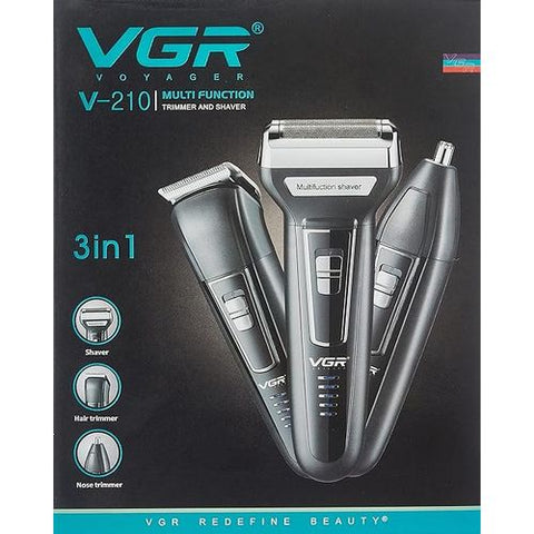 VGR  V-210 3 in 1 Original Multi Function Shaver & Trimmer Professional For Men-Portable Beard Trimmer Rechargeable Razor Men's Shaving Machine