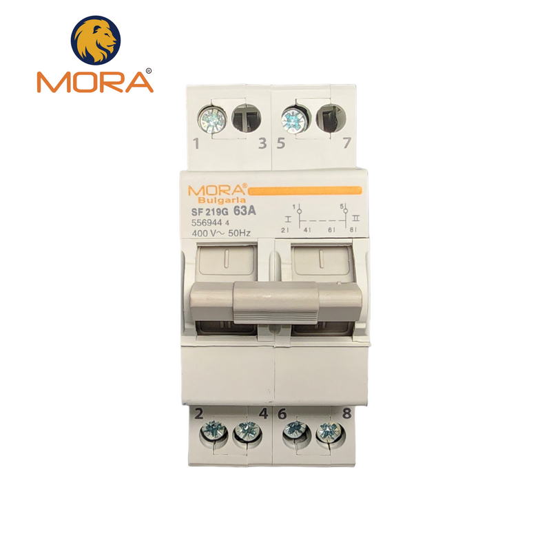 MORA 2P 63A MTS Dual Power Manual Transfer Isolating Switch Interlock Circuit Breaker MORA breaker type changeover