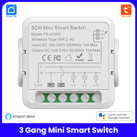 3 Gang mini Smart 10A Wifi Module with Outer Wire Smart Life , Tuya App