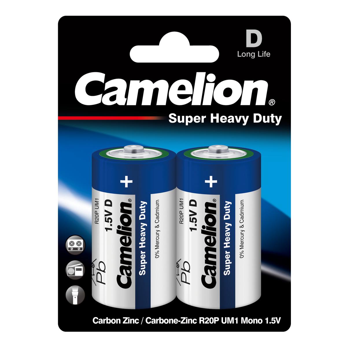 Camelion Super Heavy Duty 1.5V  Batteries - D size (2 batteries)