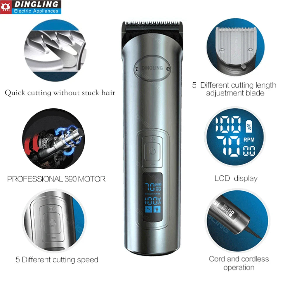 DingLing RF-696 LCD Professional Hair Clipper Electric Hair Trimmer Beard Barber Adjustable Hair Cutting Machine