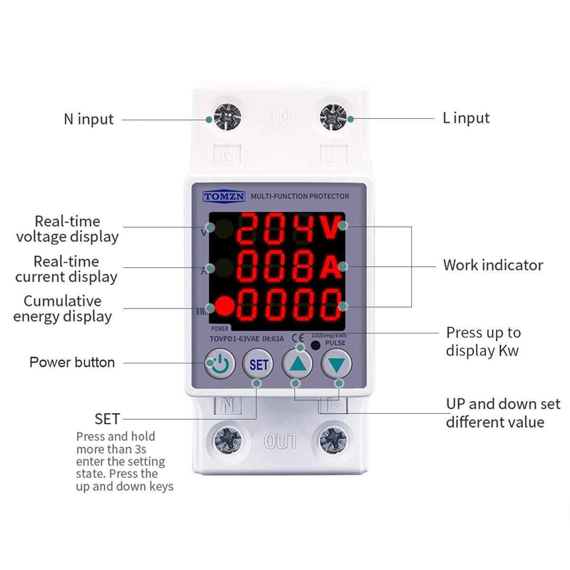 Tomzn 3rd Gen 3in1 voltage protector Over and Under Voltage Protective Device with Kwh meter