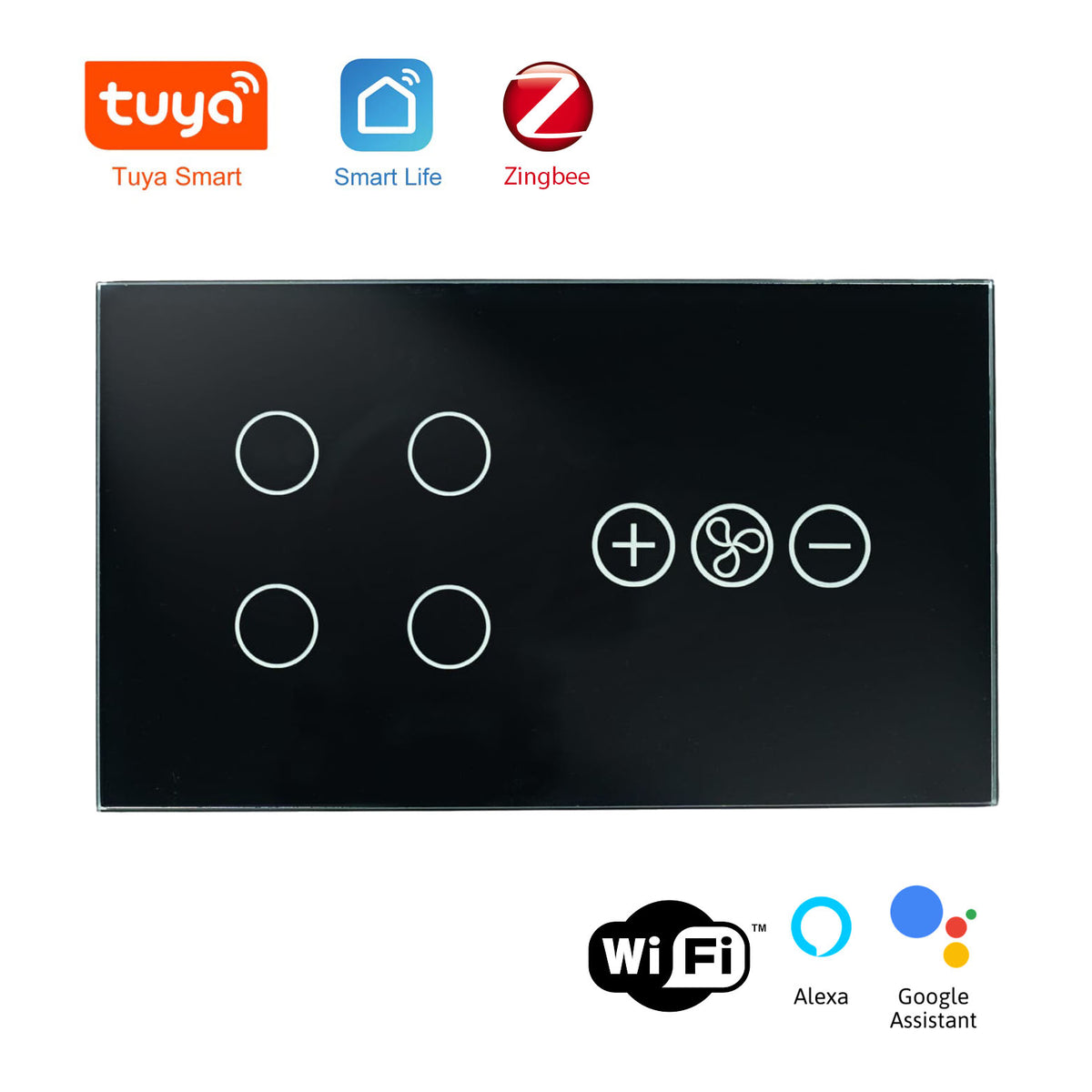 4 Gang Wi-Fi Glass Switch With Fan Switch Smart Wifi Wall Touch Switch