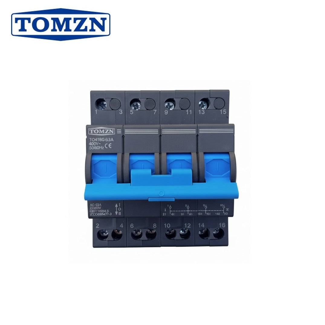 Tomzn TO419G 4P 63A Din Rail MTS Dual Power Manual Transfer Isolating Switch Interlock Circuit Breaker TOMZN breaker type changeover