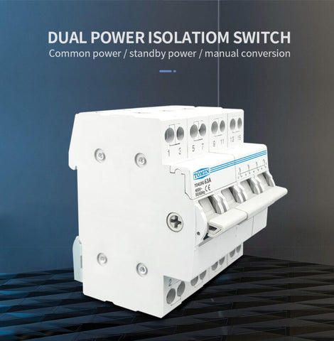 Tomzn TO419G 4P 63A Din Rail MTS Dual Power Manual Transfer Isolating Switch Interlock Circuit Breaker TOMZN breaker type changeover