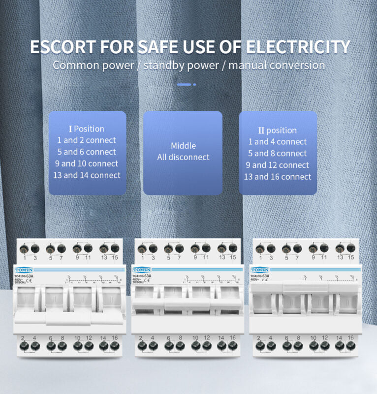 Tomzn TO419G 4P 63A Din Rail MTS Dual Power Manual Transfer Isolating Switch Interlock Circuit Breaker TOMZN breaker type changeover