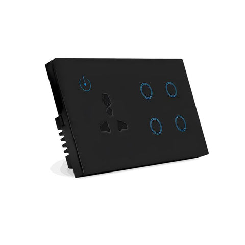 4 Gang Touch Switch & Universal Socket – Crystal Series WiFi Smart Wall Panel