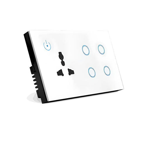 4 Gang Touch Switch & Universal Socket – Crystal Series WiFi Smart Wall Panel
