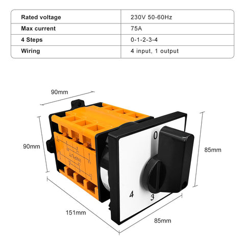 Mora 4 Line 75A/50A Phase and Neutral Selector Switch Mora Rotary Change Over for 4 Meters