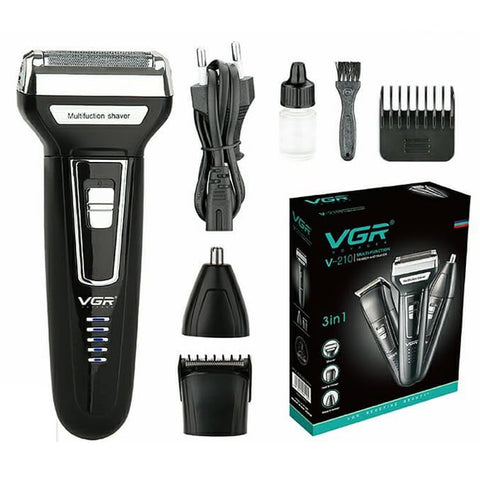 VGR  V-210 3 in 1 Original Multi Function Shaver & Trimmer Professional For Men-Portable Beard Trimmer Rechargeable Razor Men's Shaving Machine