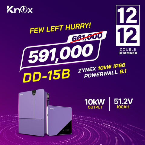 Knox Combo Deal 15B Zynex 10KW hybrid solar inverter with Powerwall 6.1 51.2v 100ah Lithium Battery