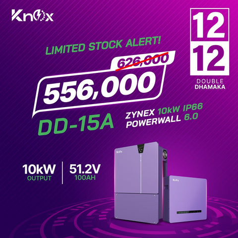 Knox Combo Deal 15A Zynex 10KW hybrid solar inverter with Powerwall 6.0 51.2v 100ah Lithium Battery