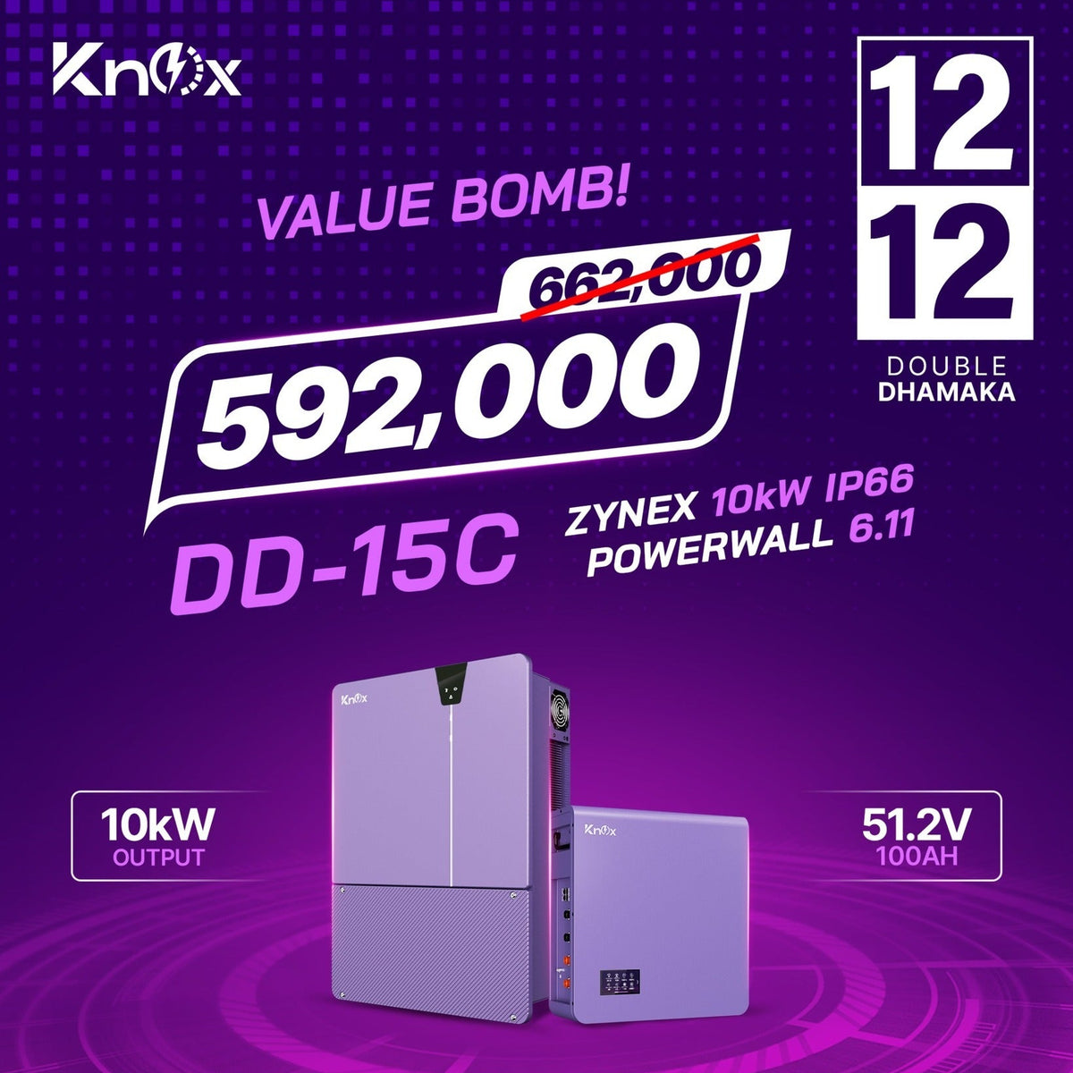 Knox Combo Deal 15C Zynex 10KW hybrid solar inverter with Powerwall 6.11 51.2v 100ah Lithium Battery