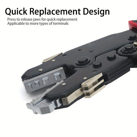 YTH YTH-1128 Crimping and Wire Stripper Set – Quick Change Crimping Tool with 6 Jaws, CLEC-6BOX Dies, Ratchet Tool & Canvas Bag