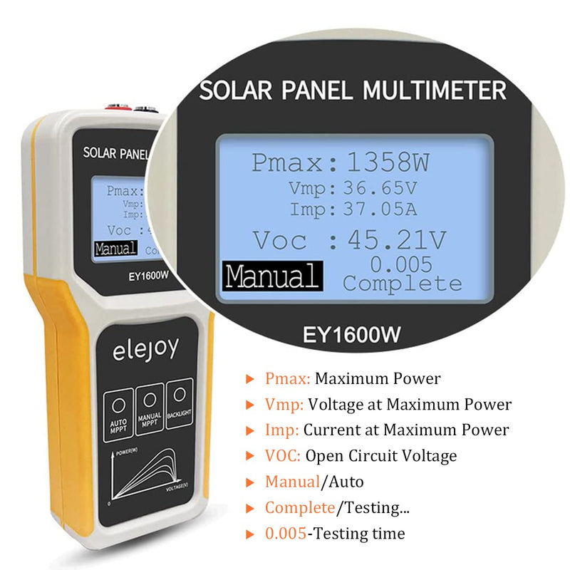 ELEJOY EY1600W LCD MPPT solar panel multimeter smart current tester voltage tester digital power PV meter 1600w