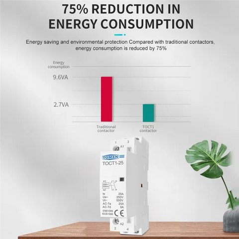 TOMZN TOCT1-25 Contactor 2P 25A 220V Din Rail Ac Modular Contactor