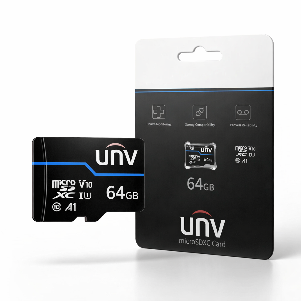 64GB microSDXC card with UNV branding on a white background