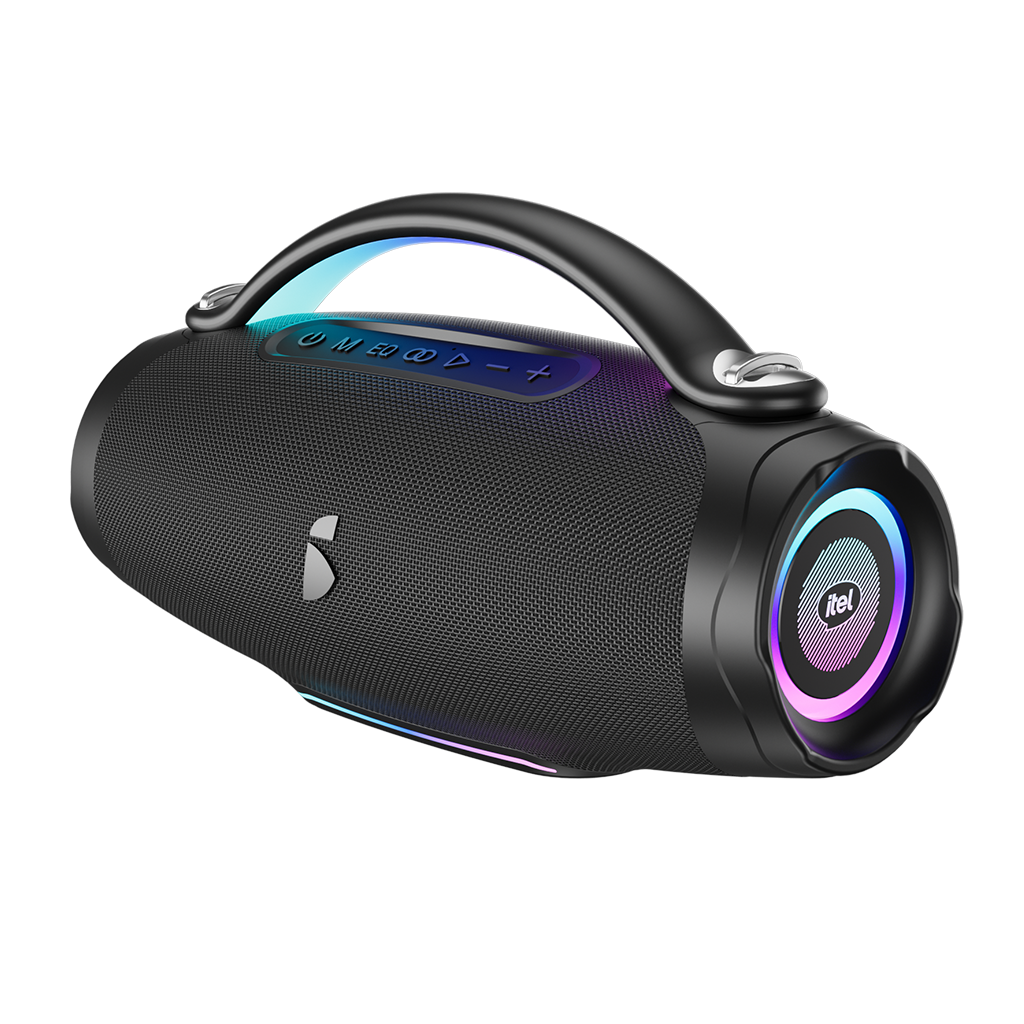itel IBS-80 Portable Bluetooth Speaker – 120W Max Power, Dual Speakers, RGB Rhythm Lights, 8000mAh Battery, IPX4