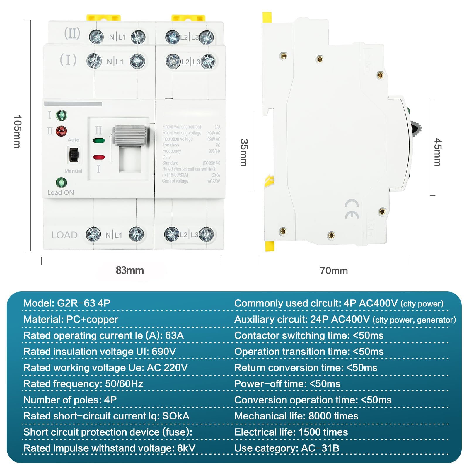 MORA AES-63A II 3 Phase  63A  Dual Power Automatic Transfer Switch ATS