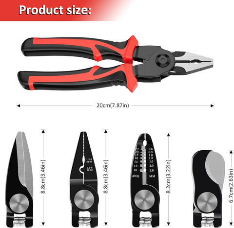 5in1 Multifunction Plier Quick Change Pliers Head Set with Wire Pliers, Scissors, Cable Cutter, Wire Stripper, Crimping Pliers for Home Use