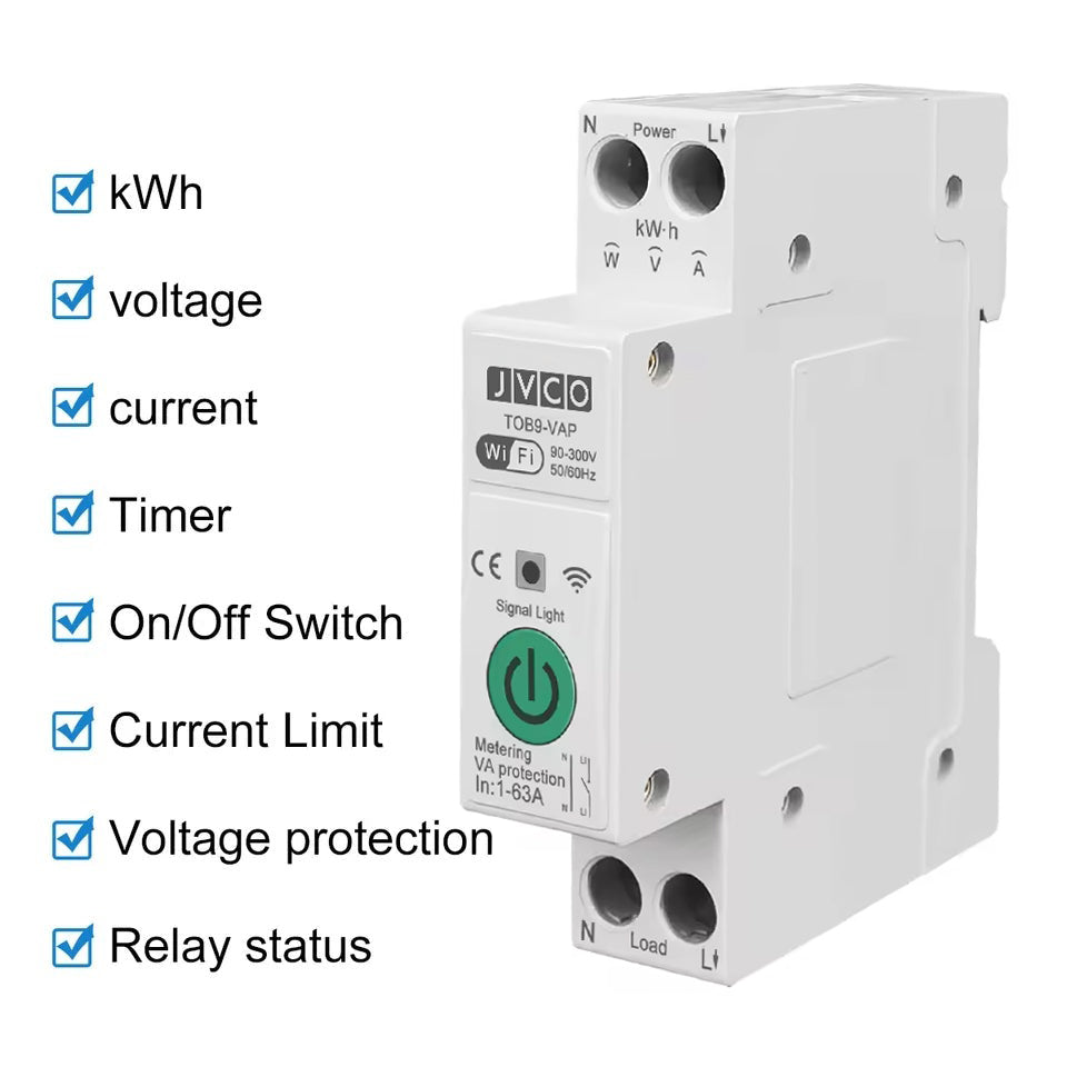 JVCO TOB9-VAP 8in1 63A WIFI Smart Switch with Monitoring and Protection