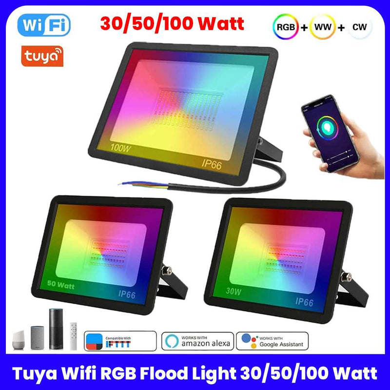 Tuya Smart WiFi LED RGB Floodlight IP66 Spotlight 30W 50W 100W